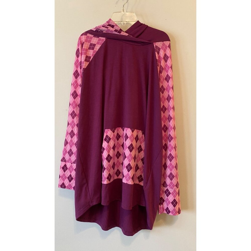 LuLaRoe Hooded Long-Sleeve Top Argyle Pattern & Solid Panels 2XL